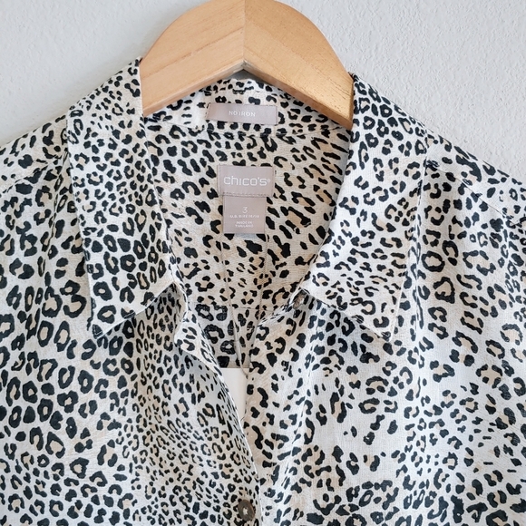Chico's No-Iron Linen Sleeveless Animal Print Tunic Sz 3 16/18 - Picture 4 of 7